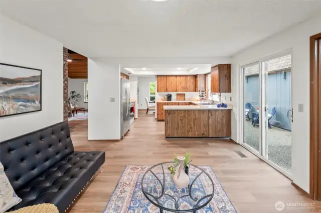 Family and guests can relax in the family room adjacent to the kitchen.