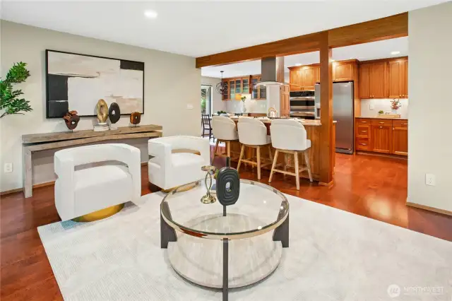 The kitchen island provides plenty of space for eating and entertaining!