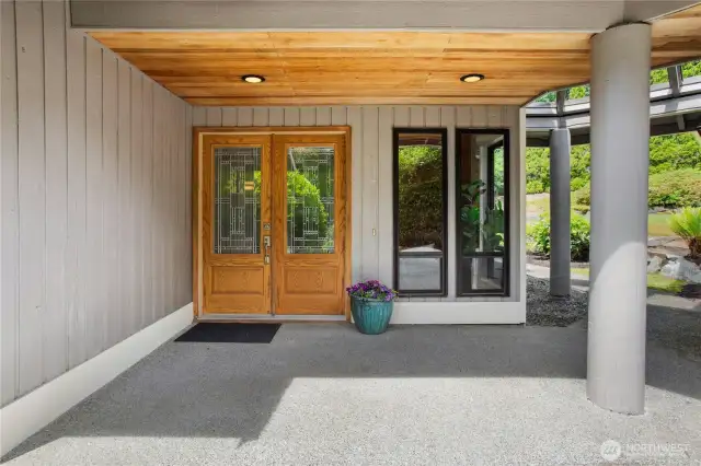 Beautiful leaded glass double doors at main entry