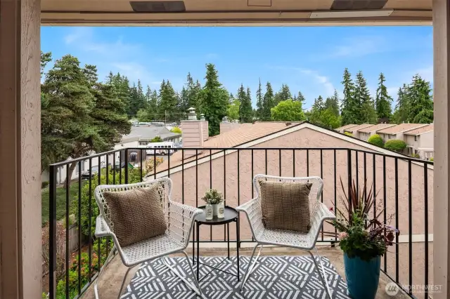 Private balcony with storage.