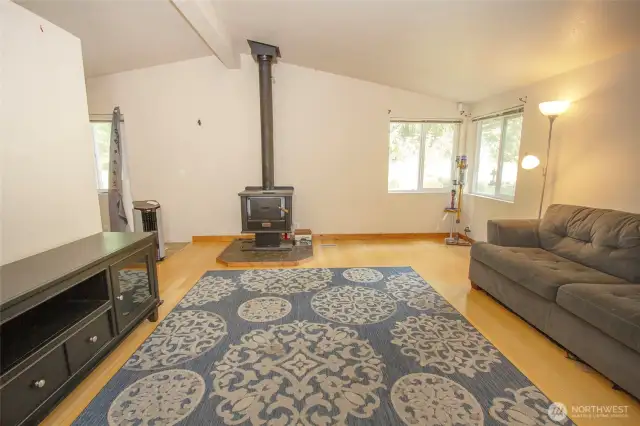 Living room with wood stove