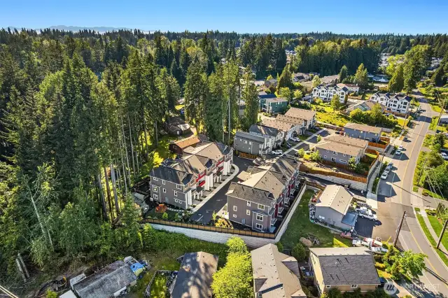 The community is nestled away from the street.
