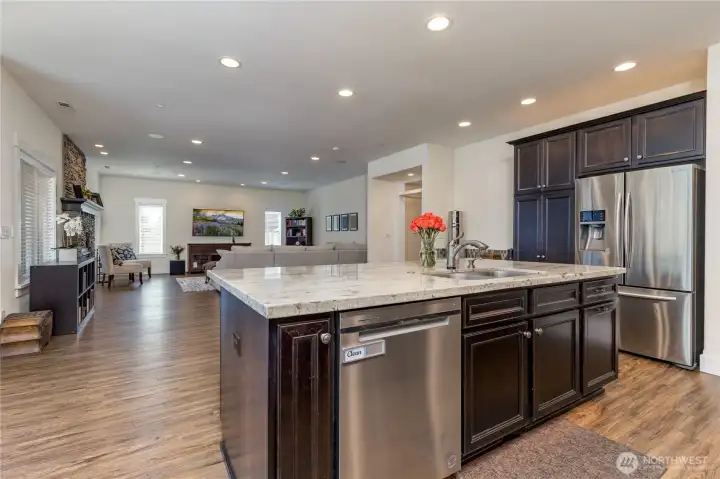 Kitchen overlooks the living/great room