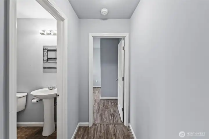 Short hallway leading to main floor bath and bedrrom