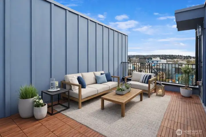 Virtual Staging - Lovely rooftop deck with Seattle views