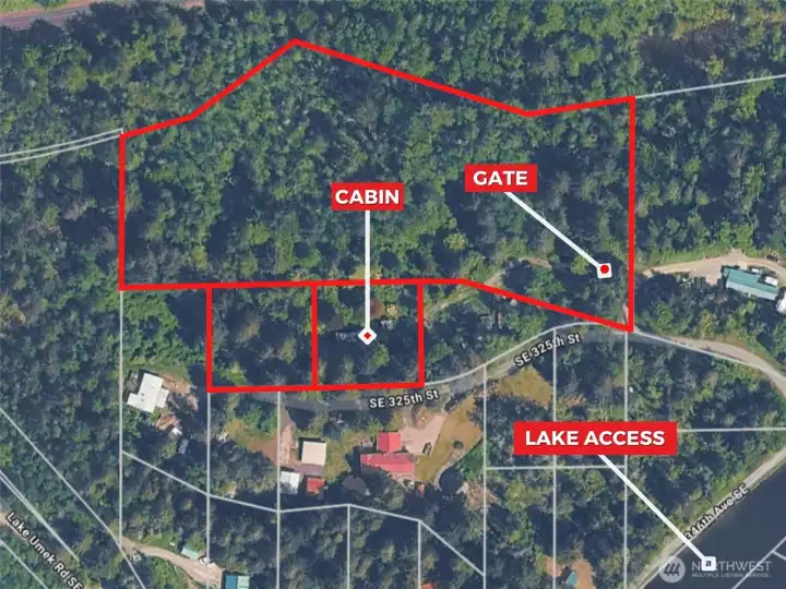 Overhead view with approximate boundaries in red.