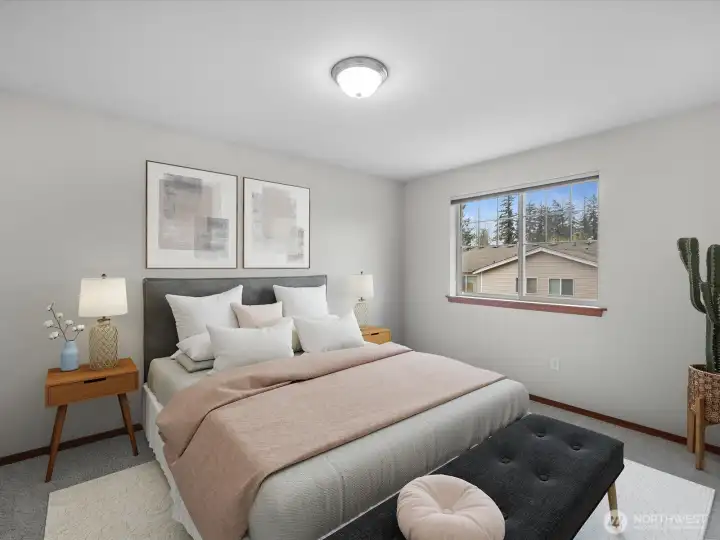 Bedroom number# 3 King-sized bedroom office impressive scale and comfort. Brand new carpet, with a window that lets in plenty of natural light. VIRTUALLY STAGGED.