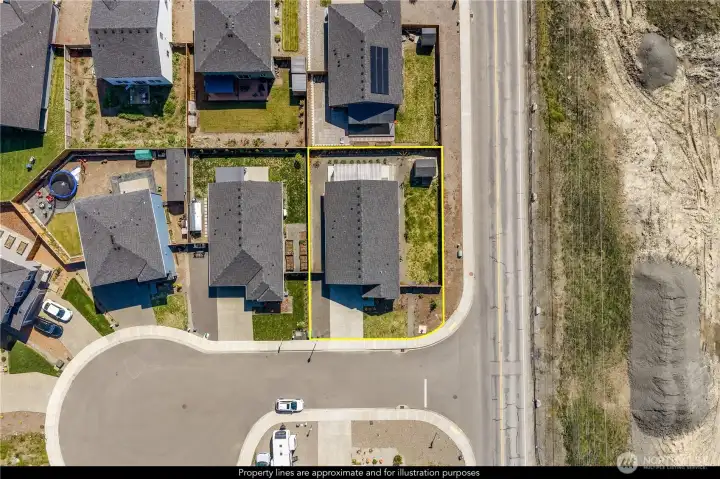 This amazing home, with a corner lot, is outlined in yellow.