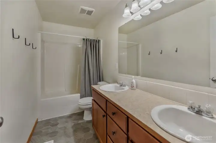 Double vanity in the hall bath upstairs