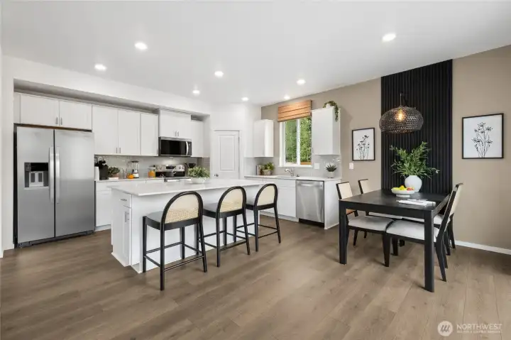 Barstool seating and breakfast nook. Photos are for representational purposes only, colors, elevation and features may vary.
