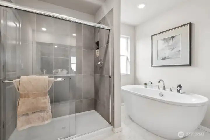 Primary Bathroom, Shower, Soaking Tub. Photos are for representational purposes only, colors, elevation and features may vary.