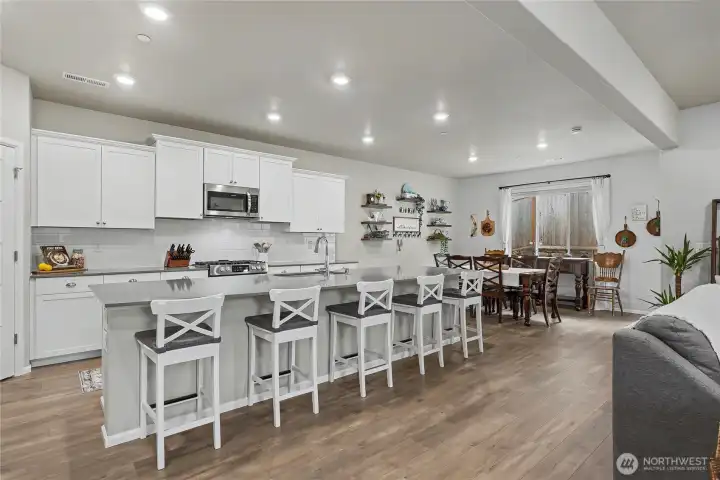 Large kitchen island with seating for casual dining.