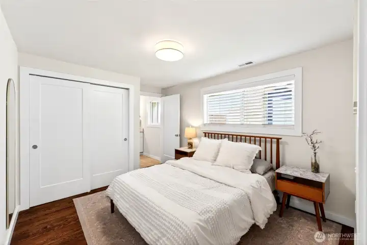 Primary bedroom with attached 3/4 bath.