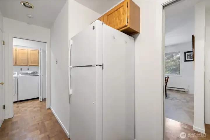 Spacious refrigerator with room to accommodate an even larger model if desired. Spacious refrigerator with room to accommodate an even larger model if desired.