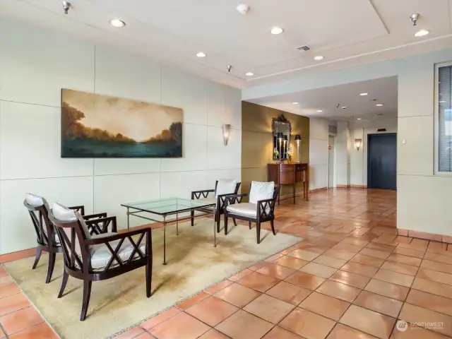 The secure lobby entrance with amazing on-site manager/concierge whose office is in the lobby.  The same person has been with them for years!