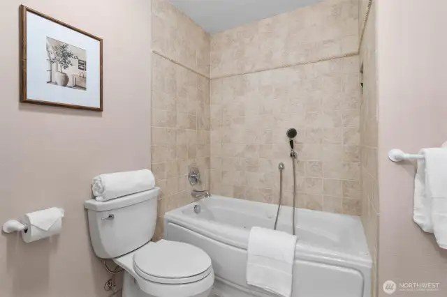 Full bath upstairs has a separate shower and tub.