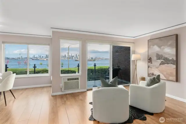 The only thing missing in this photo is you! The entire living area on the main level and both bedrooms upstairs have a front-row city view!