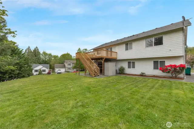 Oversized deck with access to yard below