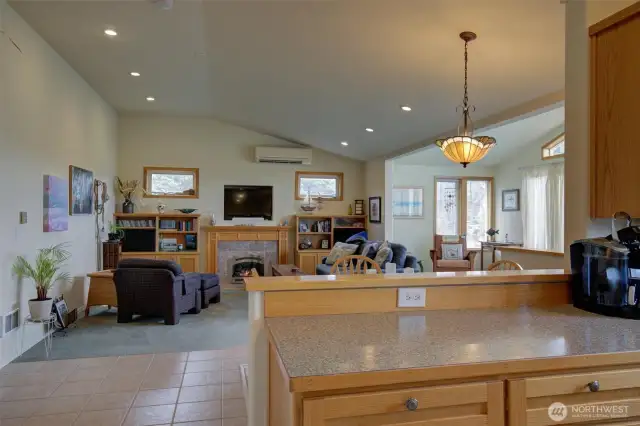 View from the kitchen to the living room.