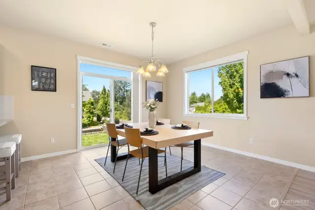 Large dining room has plenty of room for everyone.