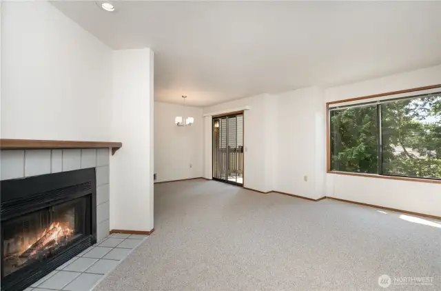 Living and dining room seamlessly flow together.