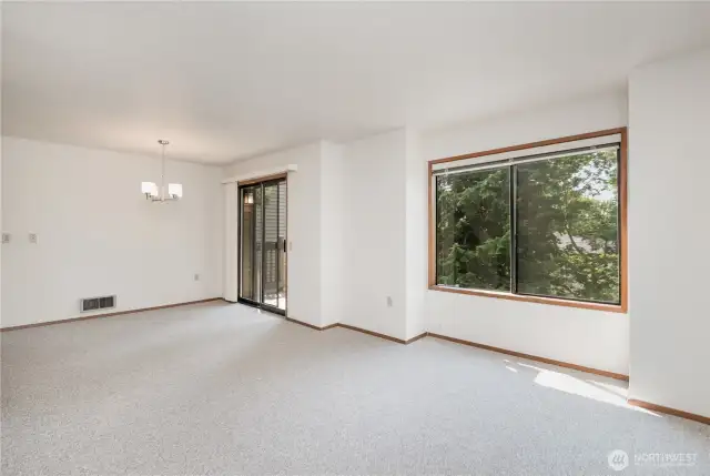 Living room angle highlighting the abundant natural light throughout the space.