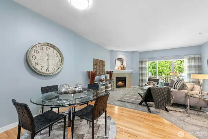 Seamless flow between kitchen, dining, and living areas