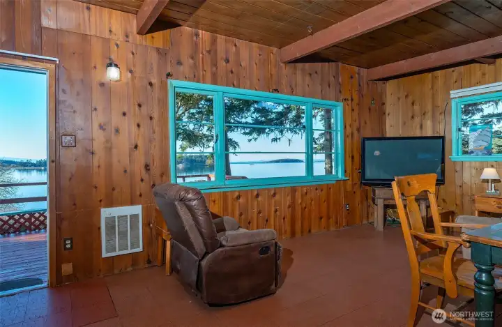 Looking out the front door to the deck