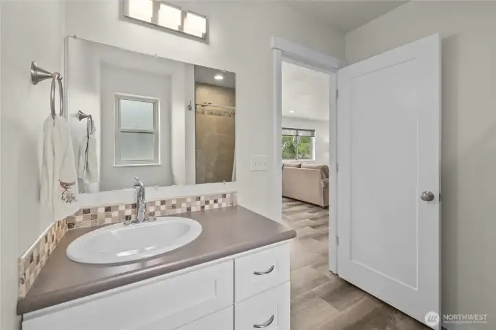 Hallway 3/4 bath with tile surround shower Hallway 3/4 bath with tile surround shower