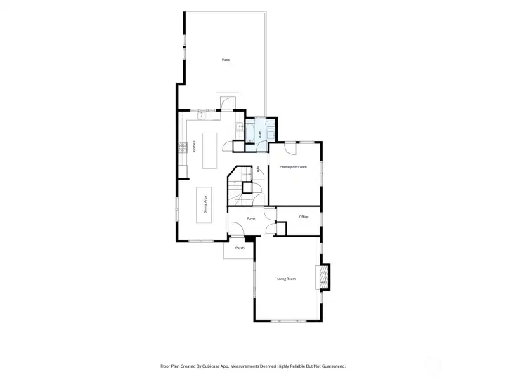 This is the main floor. The large bedroom has the full bath right next to it and works well as a primary or a guest bedroom or even a Den. There is a small office that is unmarked behind the living room off the entry. This floor plan is not accurate with respect to this space. This is the main floor. The large bedroom has the full bath right next to it and works well as a primary or a guest bedroom or even a Den. There is a small office that is unmarked behind the living room off the entry. This floor plan is not accurate with respect to this space.