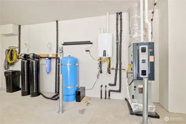 Full house water filtration system, tankless water heater and furnace.