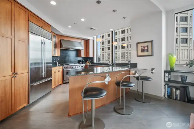 Abundant kitchen storage and prep areas, plus bar seating to boot! And of course, top-of-the-line Subzero, Wolf, and Bosch appliances.