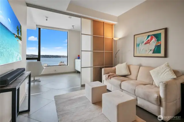 Currently used as a media room, it's easy to convert to sleeping space with the use of japanese-style shoji screens.
