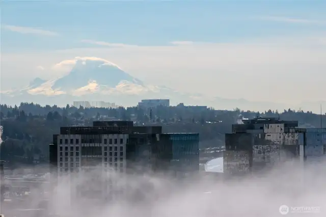 Majestic Mt. Rainier, courtesy of the rooftop deck that you'll enjoy as a resident at Madison Tower.