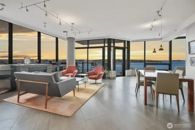 Forever views, all day long from your open concept great room ... but especially beautiful as the sunset. This home captures views of the Olympic Mountains and Puget Sound to the west, and Mt Rainier to the south.
