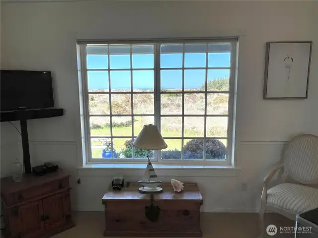 Viewing through the living room window, the ocean will always be a beautiful view, no matter the weather.