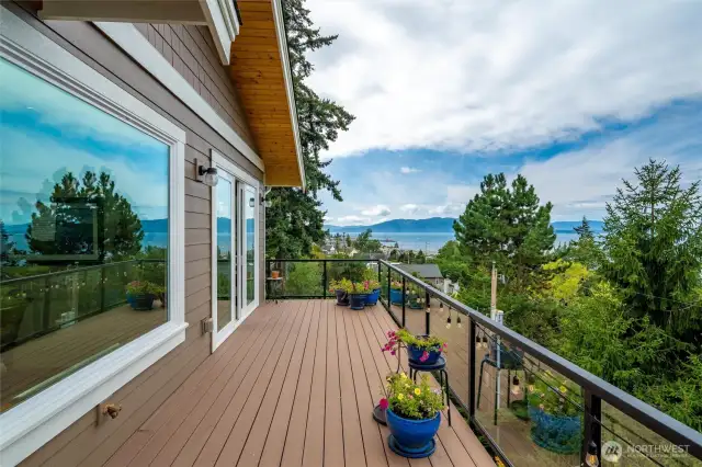 Composite Wood Deck runs the entire width of the house to take in the beautiful Bellingham Bay Views