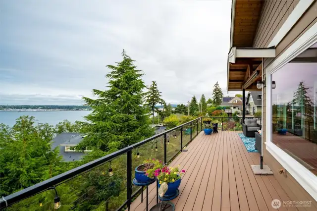 Composite Wood Deck runs the entire width of the house to take in the beautiful Bellingham Bay Views