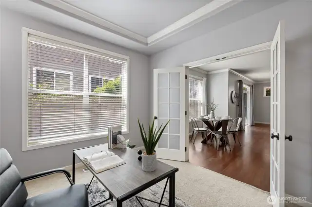 Den or bonus room off the kitchen with French Doors