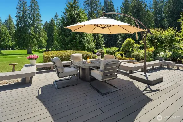 Expansive deck with firepit, ideal for outdoor gathering