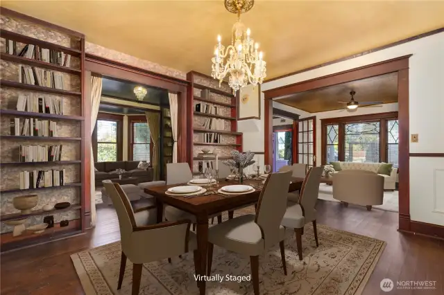 Dining Room w Built-in Shelving, Double Hung Windows, Original Millwork