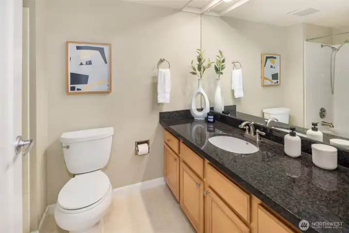 Upstairs you'll find a full bath, linen closet, and three bedrooms.