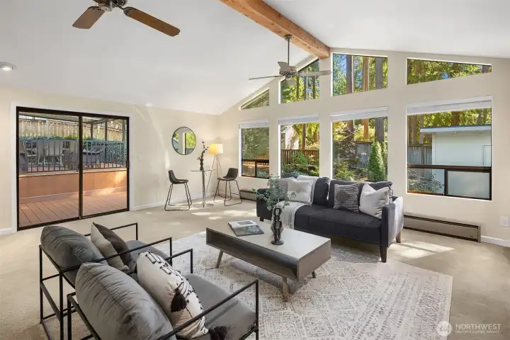 Lower level has a big rec room, large bonus room with vaulted ceilings, 3/4 bath, and large laundry room with tons of cabinet storage.