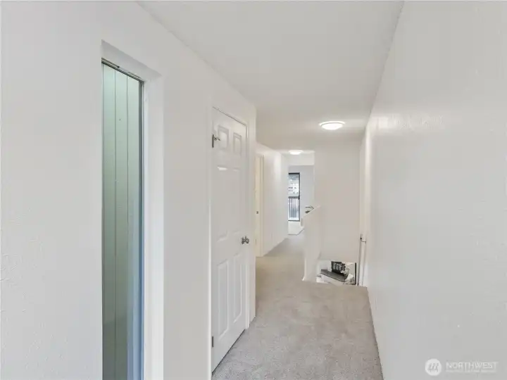 Upstairs: new lighting & fresh carpet