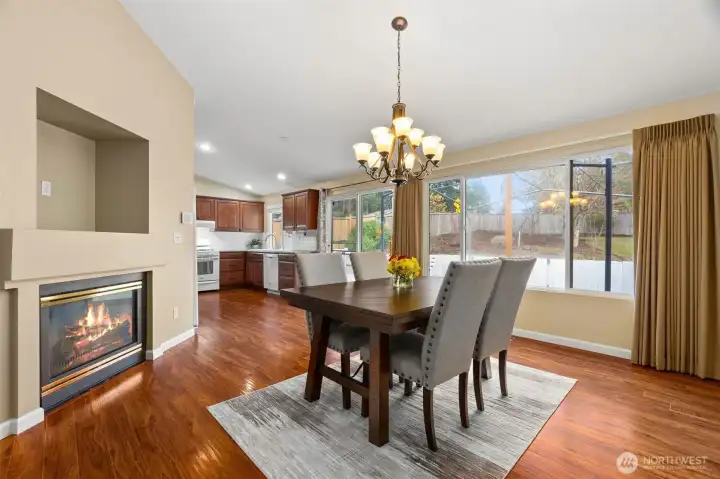 Dining room with gas fireplace