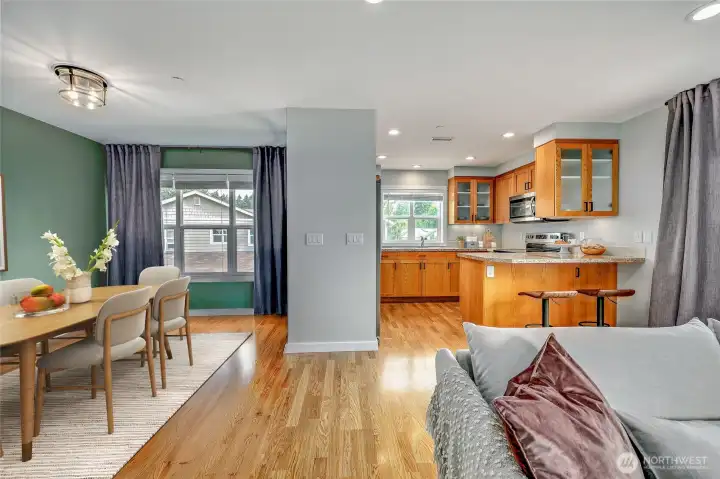 Digitally staged as an alternative to show dining room options.