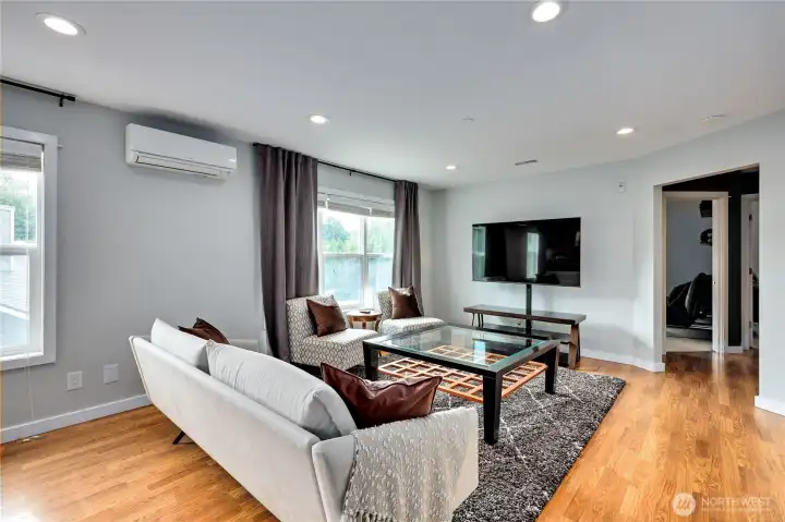 Living room. Home has AC.