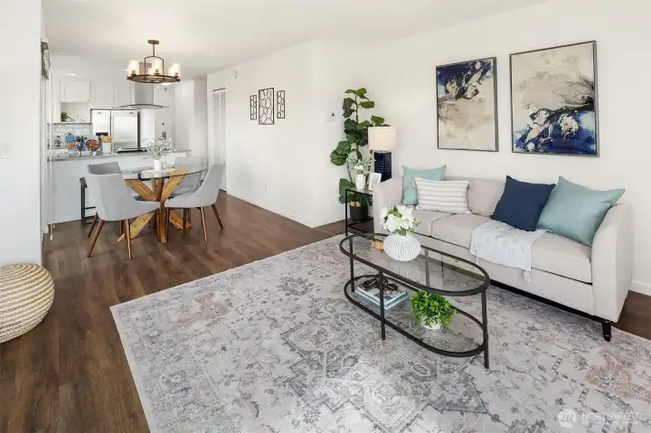 Open great room feel, but with designated living spaces