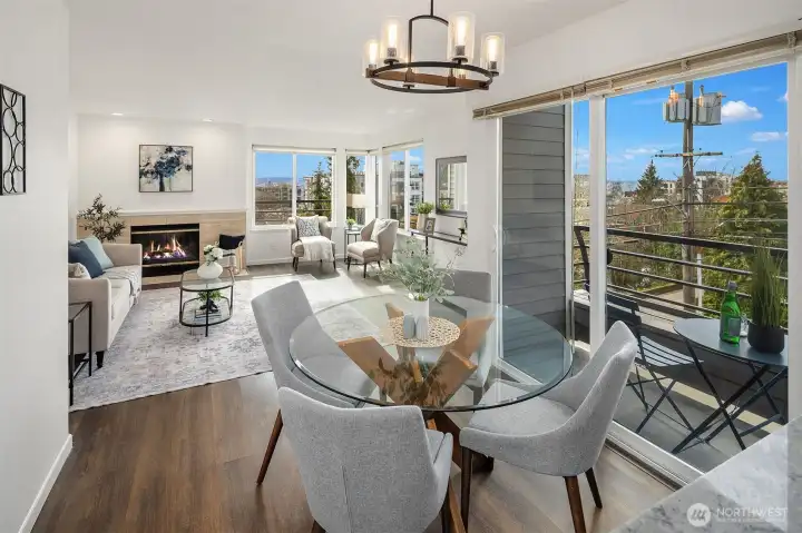 Enjoy a fire in the winter and a west-facing deck with a built-in seating bench in the warmer weather