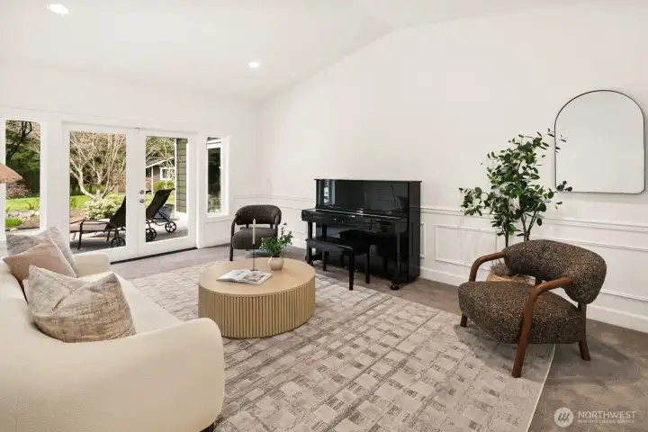 French doors lead to formal living room/parlor or executive office